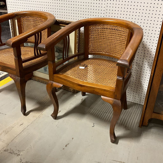 Set of 2 wooden and cane club chairs