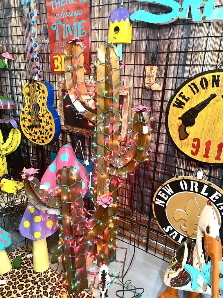 XL Brown Cactus w/Christmas lights