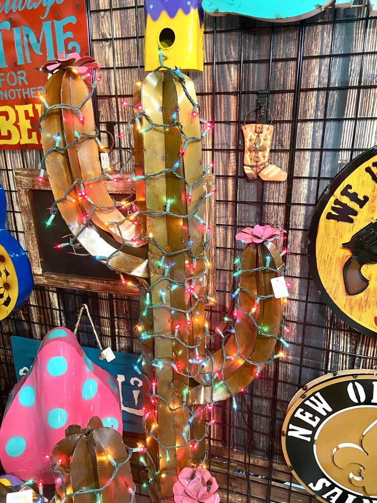 XL Brown Cactus w/Christmas lights