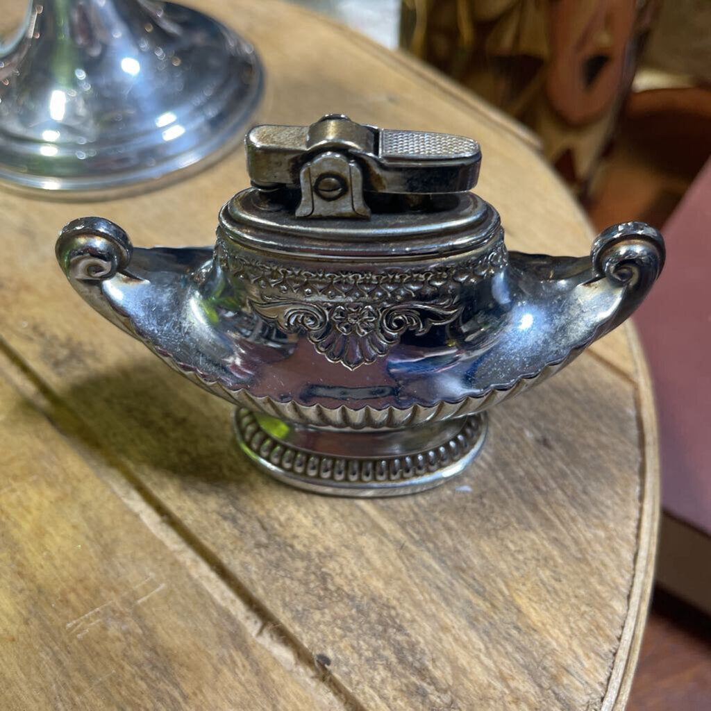 Vintage Silver MTC Table Lighter Ornate Japan Untested
