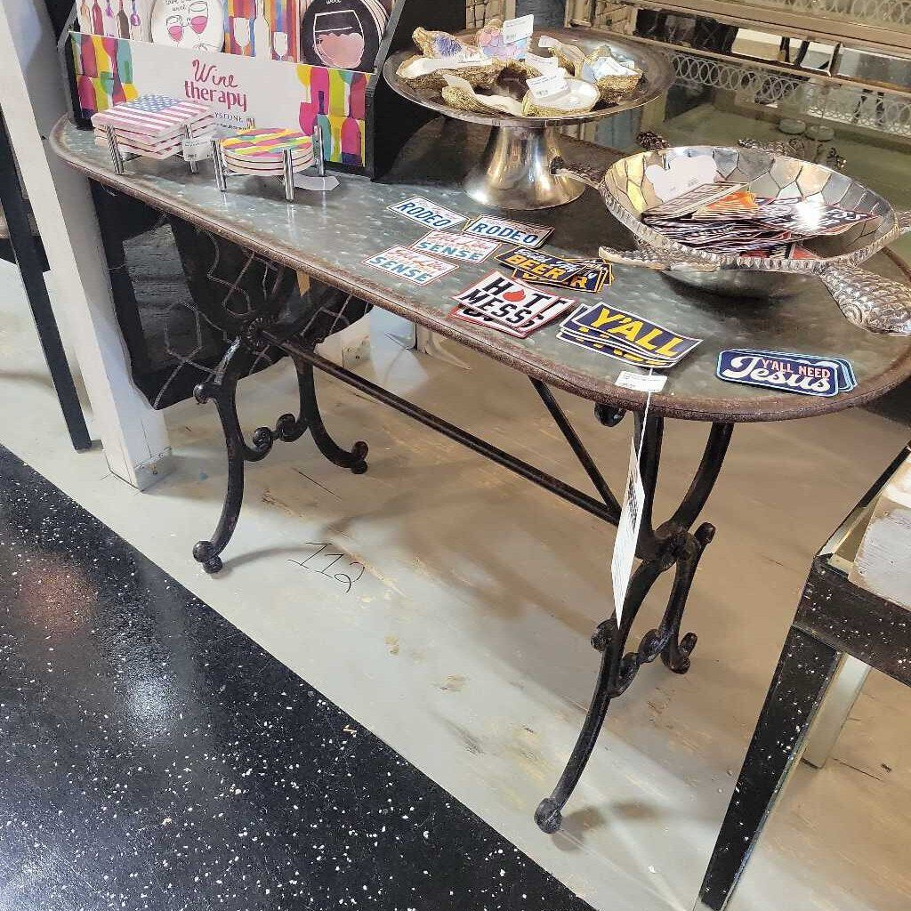 Iron base table metal top