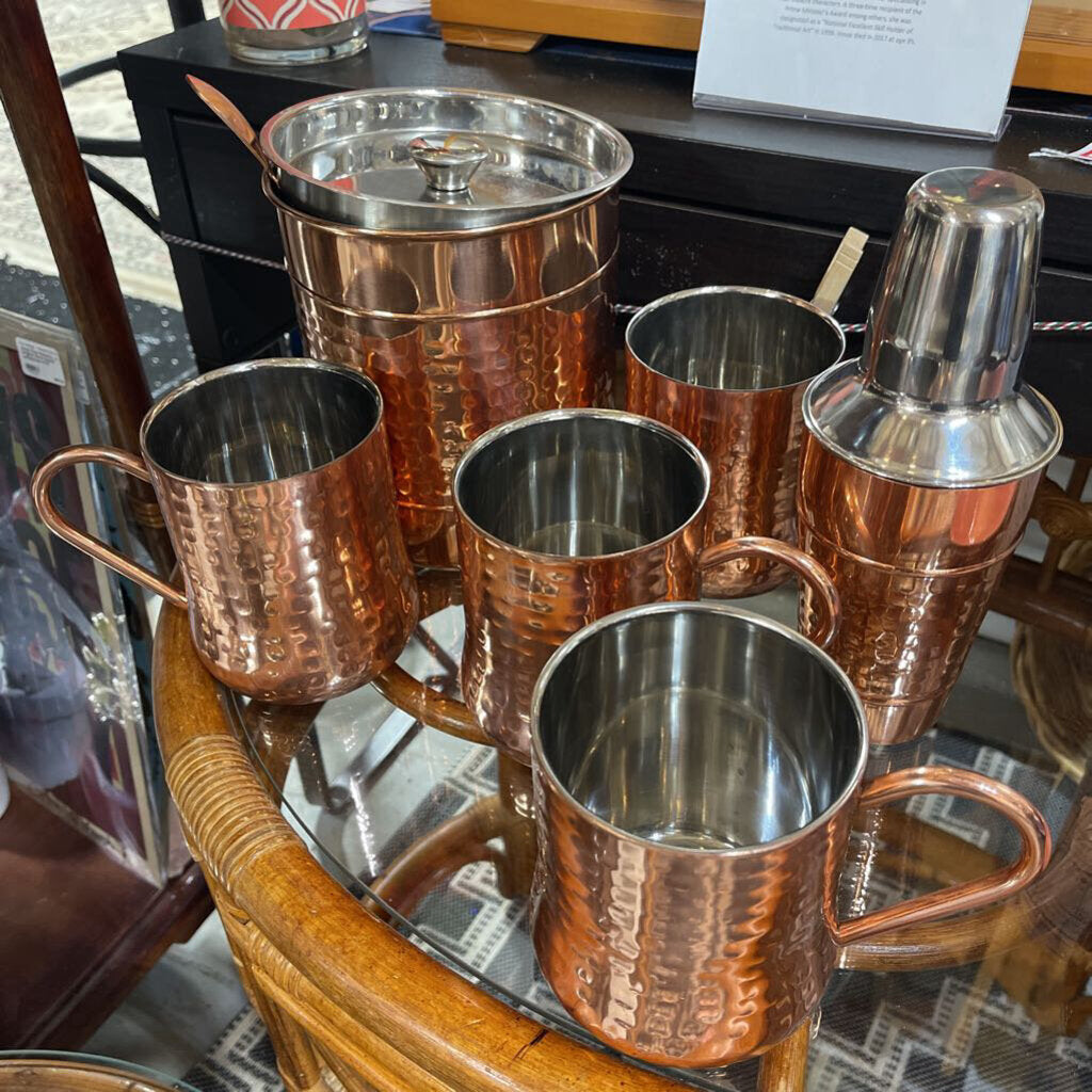 Vintage Copper Stainless Steel Barware Set 6 pc bucket shaker tools