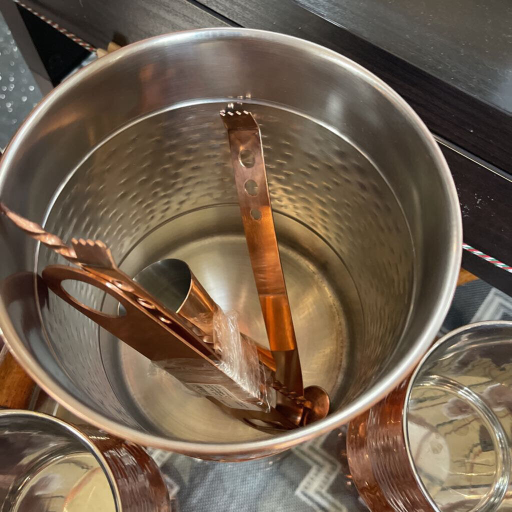 Vintage Copper Stainless Steel Barware Set 6 pc bucket shaker tools