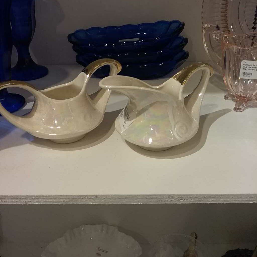 Sugar pearl Lusterware, creamer Pioneer Pottery 22K