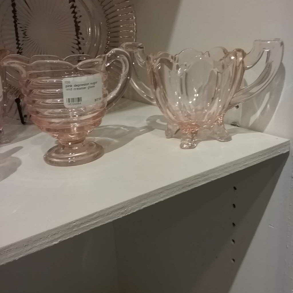 pink depresion sugar and creamer glass