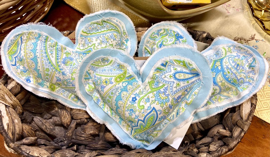 Handmade Mini Green Blue Paisley Heart Pillow