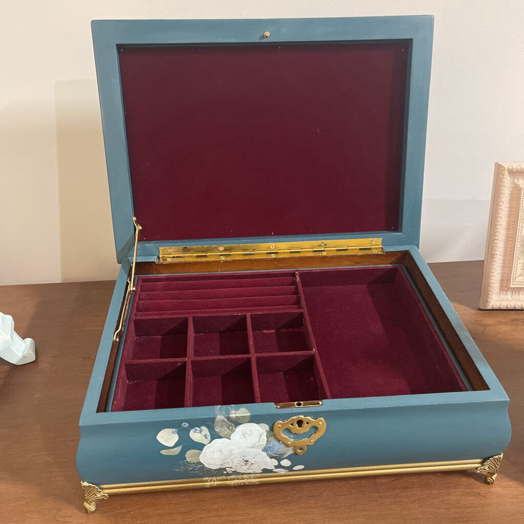 16x11x7 Blue with White Roses Jewelry Box