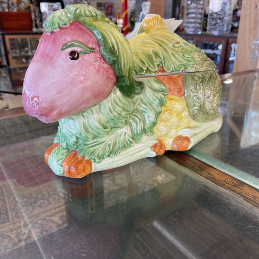 Majolica Italy Vegetable Lamb Tureen AS IS
