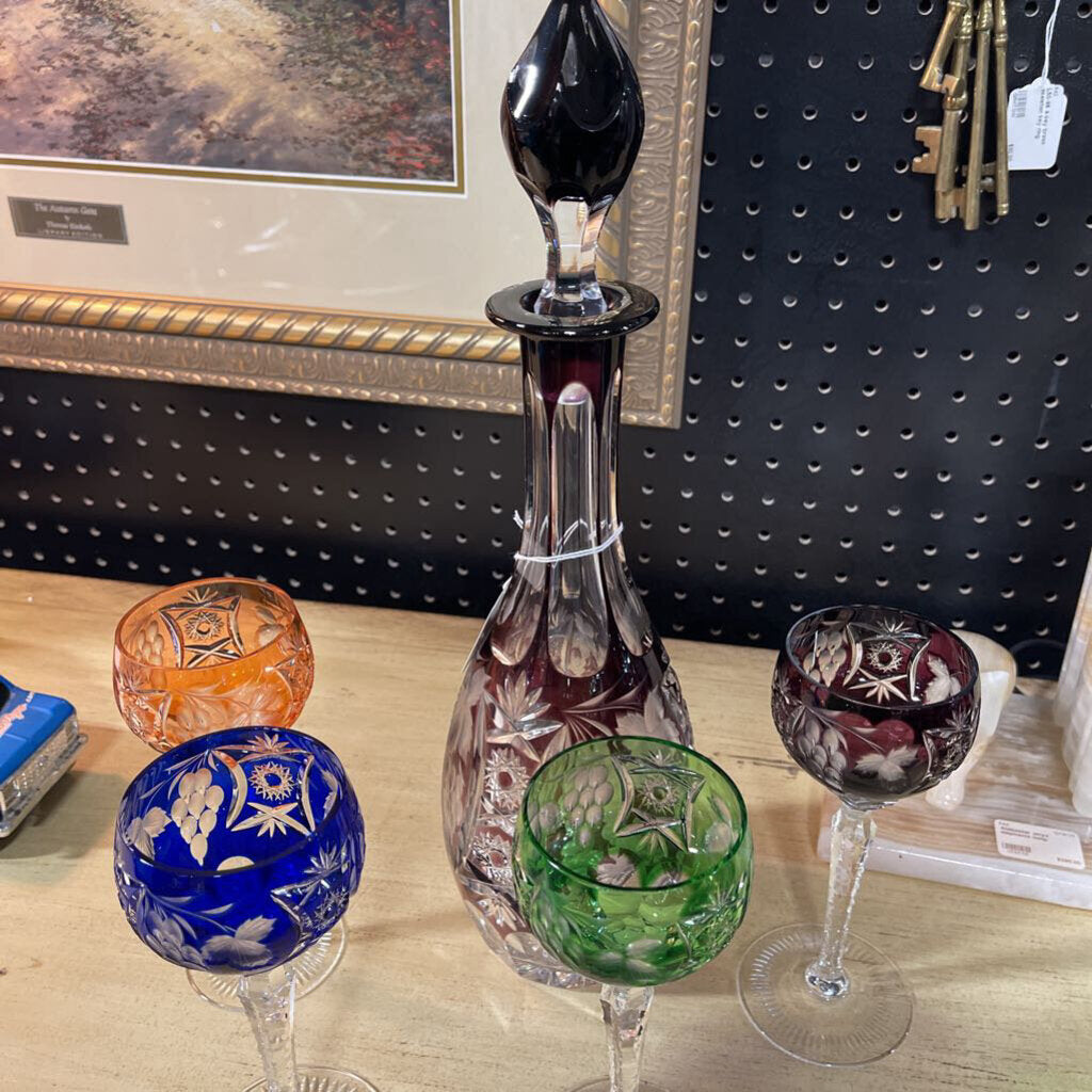 L50-96 Nachtmann Bleikristall Crystal Decanter & 4 tall wine glasses