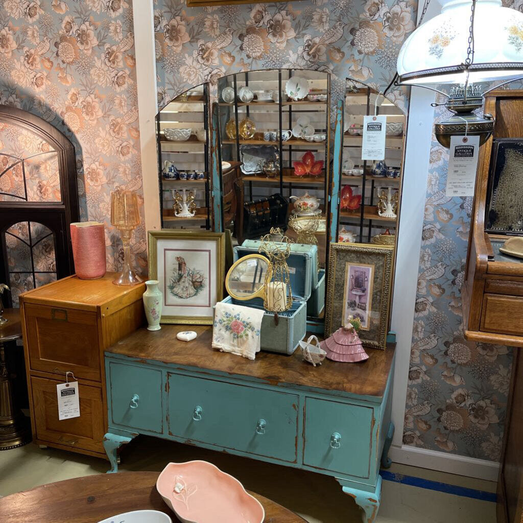 Vintage painted chest of drawers with 3 mirrors