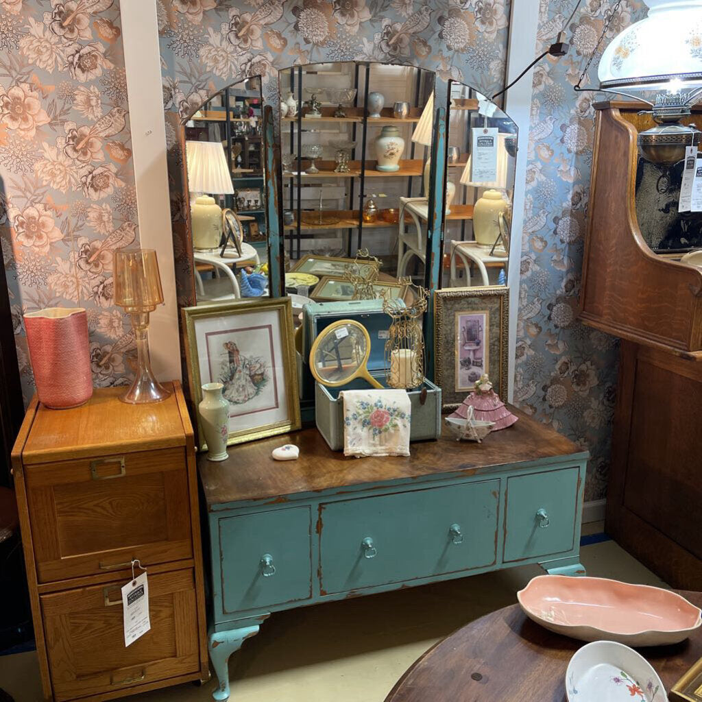 Vintage painted chest of drawers with 3 mirrors
