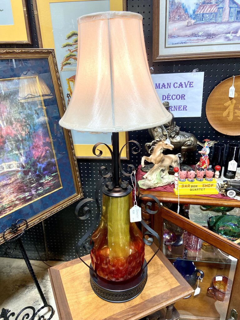 VTG Spanish Revival Amber Glass Lamp