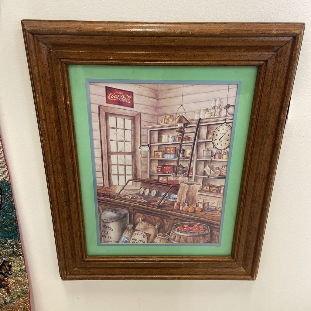 Vintage Coca Cola General Store Framed Signed by Artist Kay Lamb Shannon