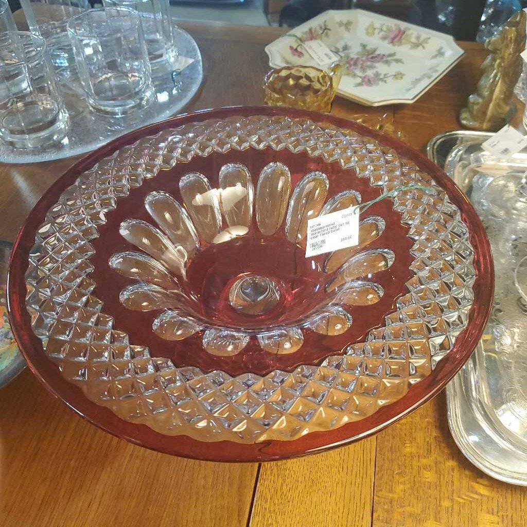 Westmoreland Waterford ruby cut to clear flared bowl