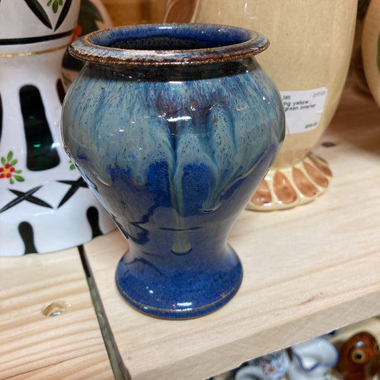 John Deeneen pottery vase blue drip glaze