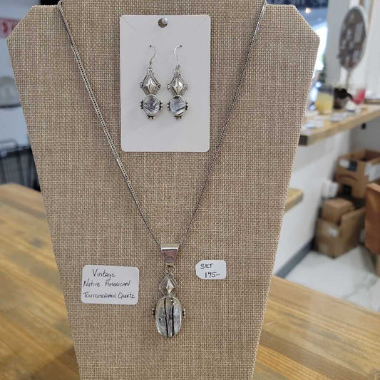 Sterling Touramalated Quartz Necklace and earrings set