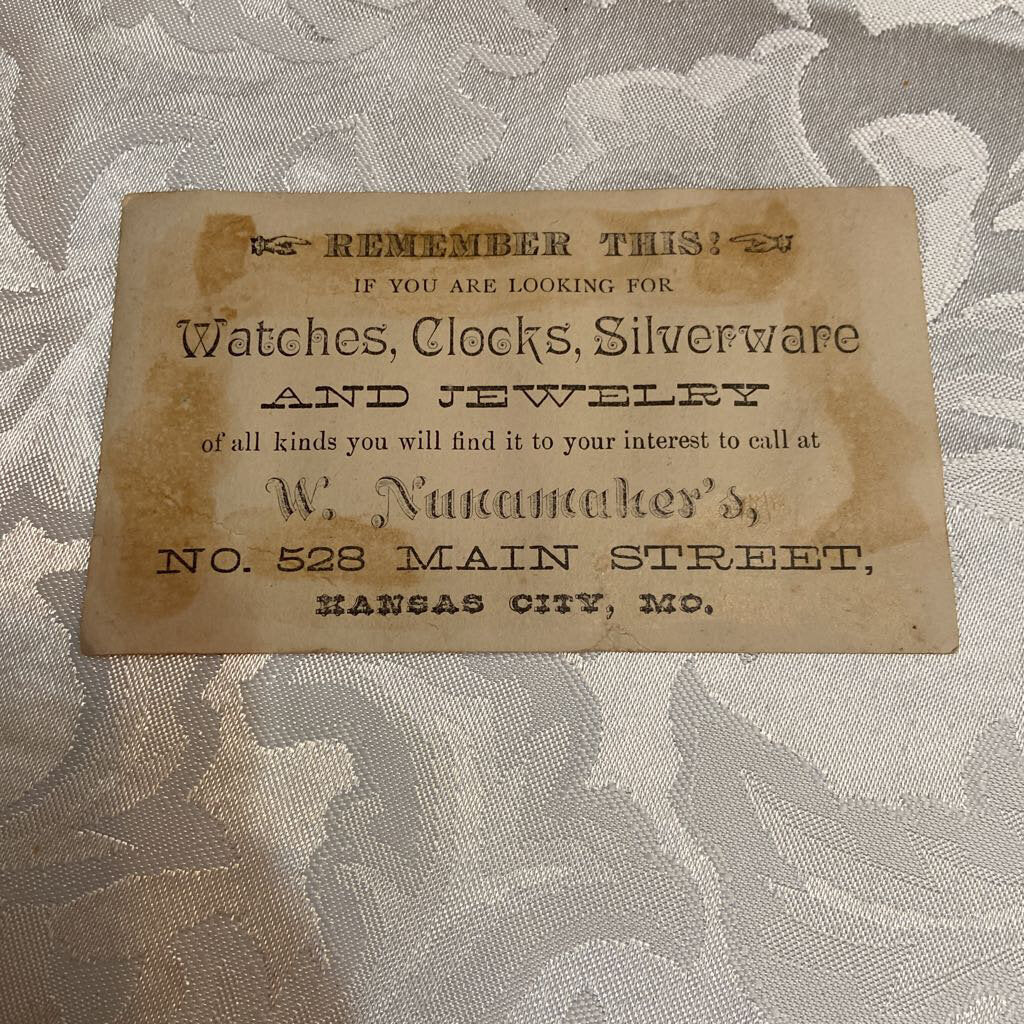 Antique Victorian Trade Card Jeweler Nunamaker