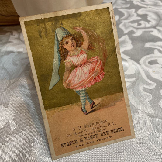 Antique Victorian Trade Card Chromo Staple & Fancy Dry Goods (Good Condition)