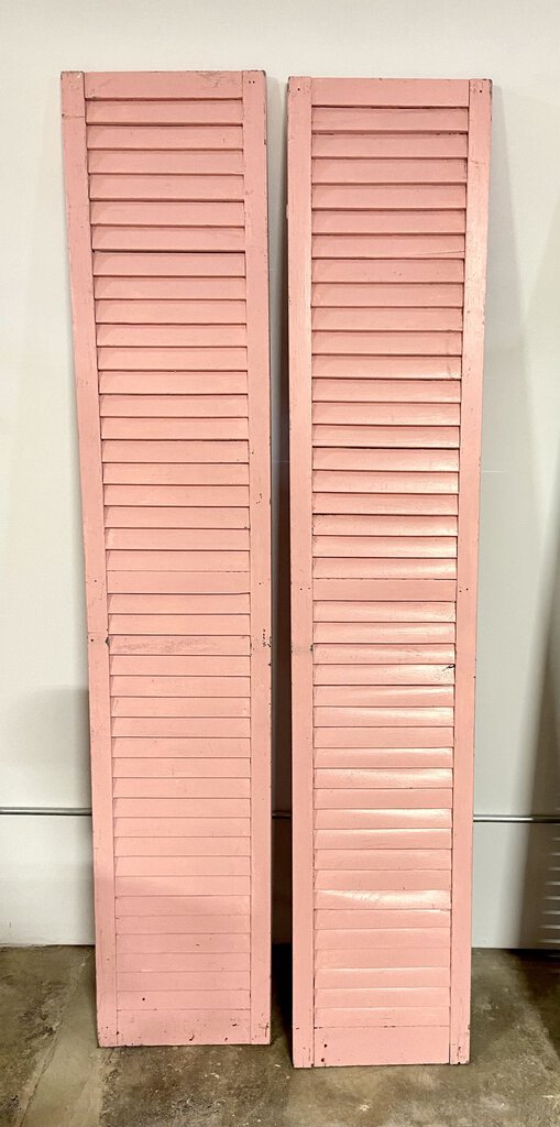 Vintage Pair Pink Wooden Shutters 75 3/4” x 14 1/2”