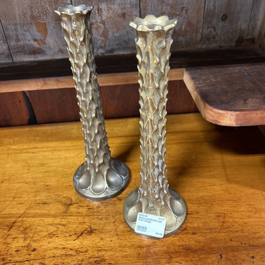 Brass candlestick pair Palm Design