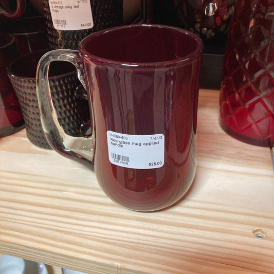 Red glass mug applied handle