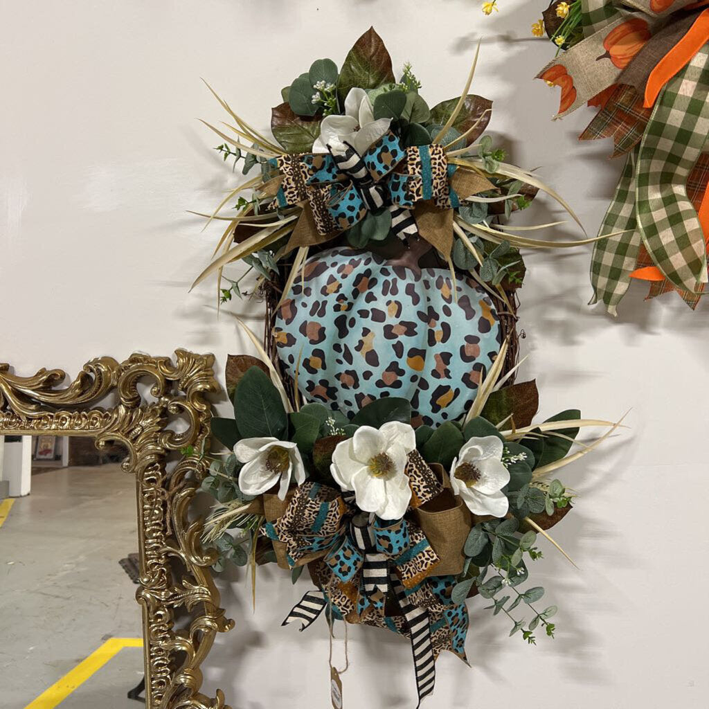 Fall Cheetah Pumpkin Wreath
