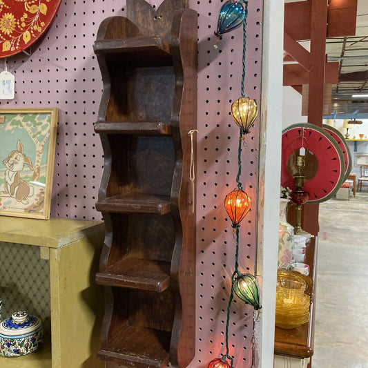 Oak Wall Mounted Shelf with Key Hooks