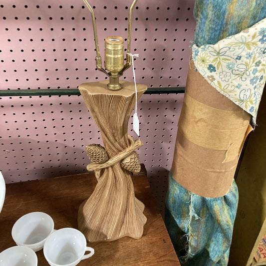 Faux Bois Lamp with Pinecone