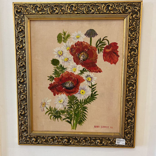 Vintage Signed Flower Oil Painting Original Art Nina Garner