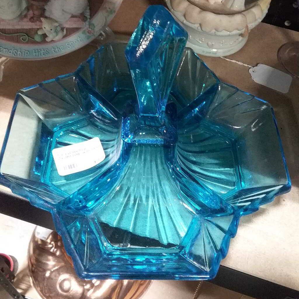 Tiara Glass blue Divided bowl with handle