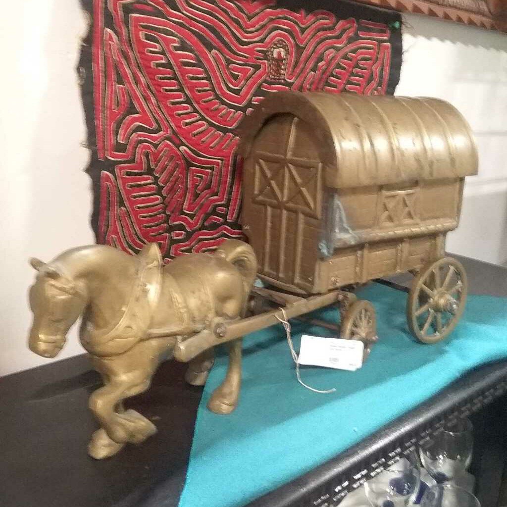 Brass Romani Wagon and Horse