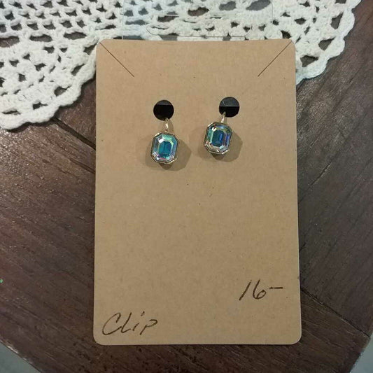 Gold tone crystal clip earrings