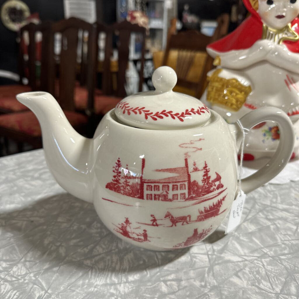 Teapot, red/white new