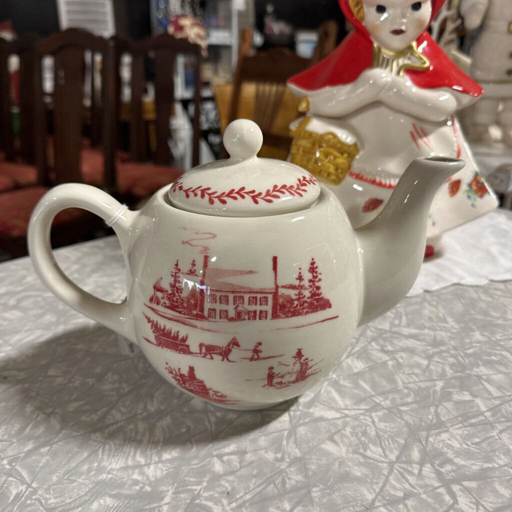 Teapot, red/white new