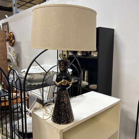 Mid Century Modern Black and Gold Ceramic Lamp