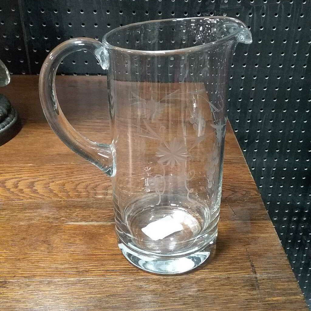 VINTAGE ETCHED GLASS JUICE PITCHER