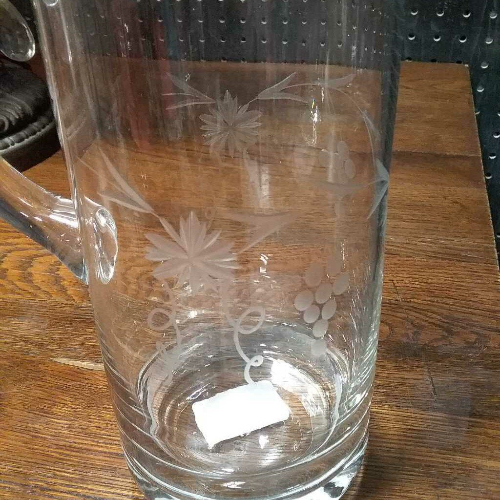 VINTAGE ETCHED GLASS JUICE PITCHER