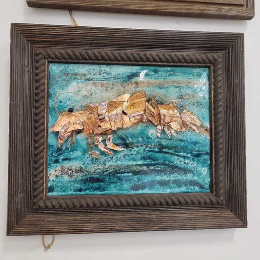 Shrimp in Teal background framed #16