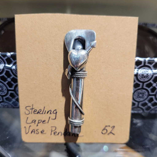 Sterling lapel heart vase pendant